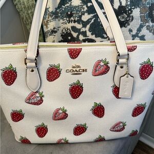 Coach Cream Tote with Strawberry Print